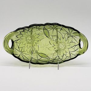 Indiana Glass Vintage Green Lily Pons Oval Handled Pickle or Relish Dish